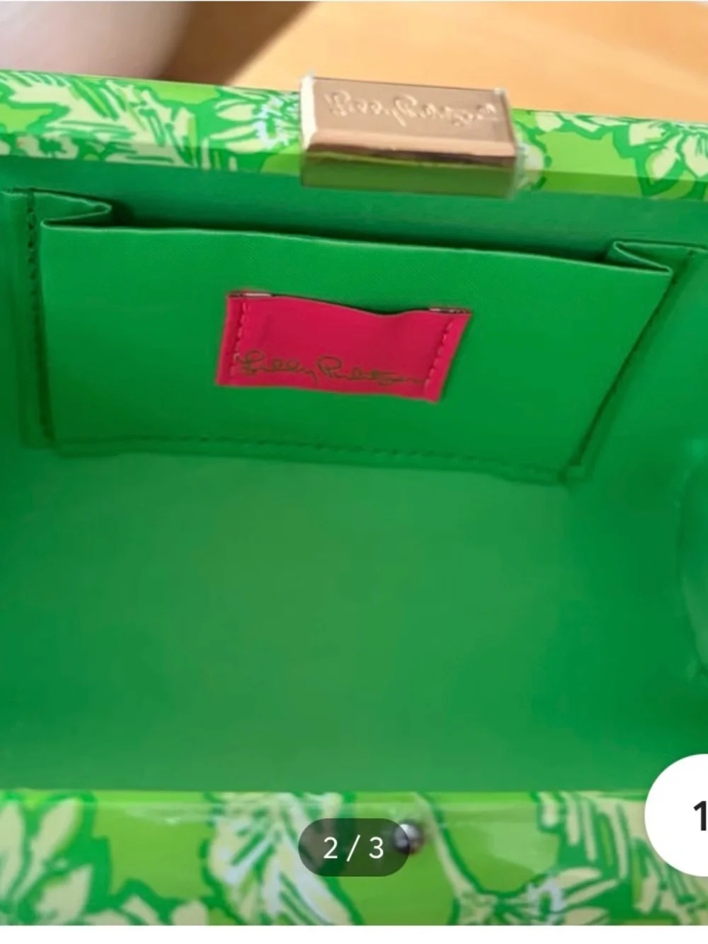 NWT Lilly Pulitzer Clutch It's A Spring Thing in Limeade W/ Gold Shoulder Chain